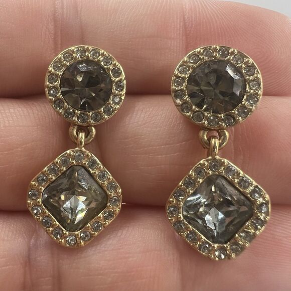 Kate Spade Earrings 14K Gold Plated Dangle Pierced Rhinestone Square Sparkle - Picture 9 of 9